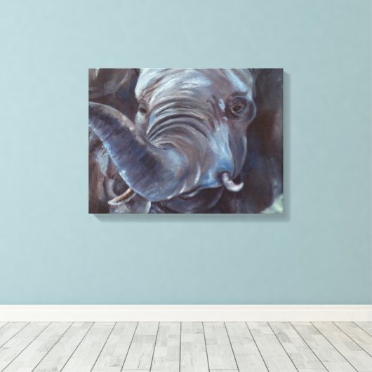 Big Boy Olifant Wrapped Canvas Print (Insitu (Houten vloer))