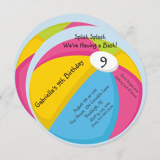 Big, Bright Ball Birthday Uitnodiging (Voorkant / Achterkant)