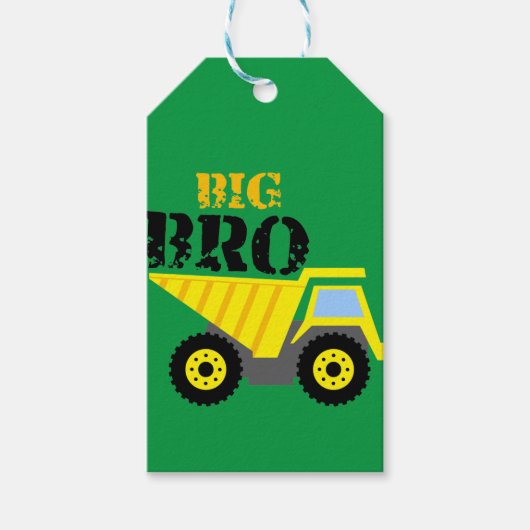 Big Bro Construction Yellow Dump Truck Cadeaulabel (Voorkant)