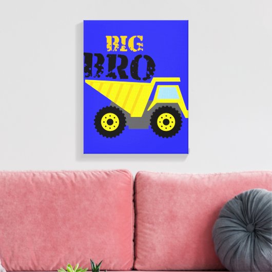 Big Bro Construction Yellow Dump Truck Canvas Afdruk (Insitu (Woonkamer))