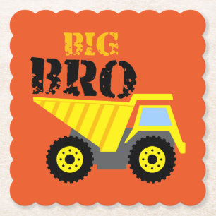 Big Bro Construction Yellow Dump Truck Kartonnen Onderzetters