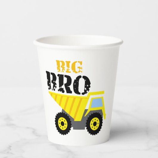 Big Bro Construction Yellow Dump Truck Papieren Bekers (Voorkant)