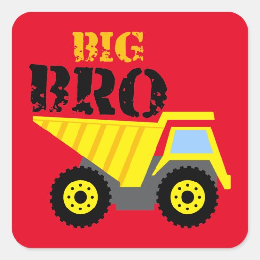 Big Bro Construction Yellow Dump Truck Vierkante Sticker (Voorkant)
