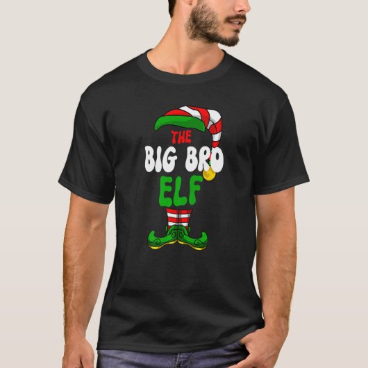Big Bro Elf Pajama Matching Group Kerstmis Holida T-shirt (Voorkant)