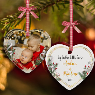 Big Bro Little Sis Photo Holly Pine Gold Lijst Keramisch Ornament