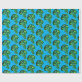 Big broccoli op blauwe cadeauomslag waterverf cadeaupapier (Vlak)