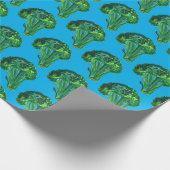 Big broccoli op blauwe cadeauomslag waterverf cadeaupapier (Hoek)