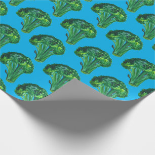 Big broccoli op blauwe cadeauomslag waterverf cadeaupapier