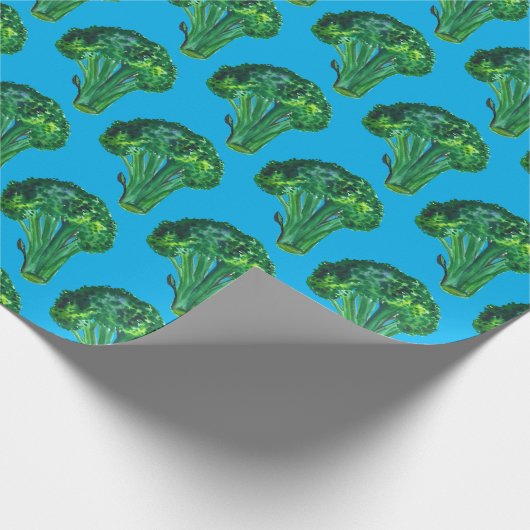 Big broccoli op blauwe cadeauomslag waterverf cadeaupapier (Hoek)