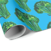 Big broccoli op blauwe cadeauomslag waterverf cadeaupapier (Rol Hoek)