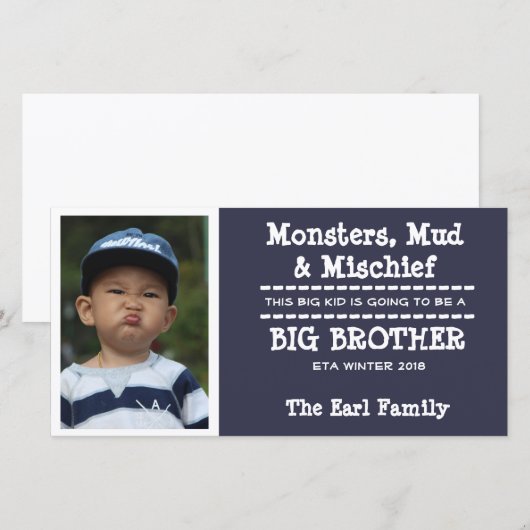 Big Brother Baby Aankomst Aankondiging Kaart (Voorkant / Achterkant)