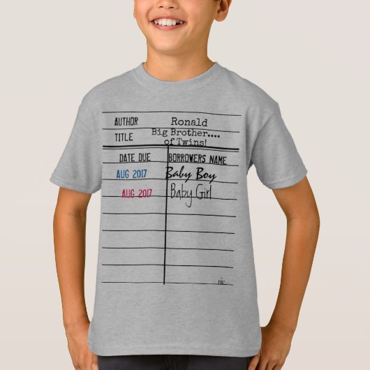 Big Brother/Big Sister Library Vervaldatum Kaart S T-shirt (Voorkant)