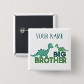 Big brother dinosaur personalized boy name vierkante button 5,1 cm (Voorkant /achterkant)