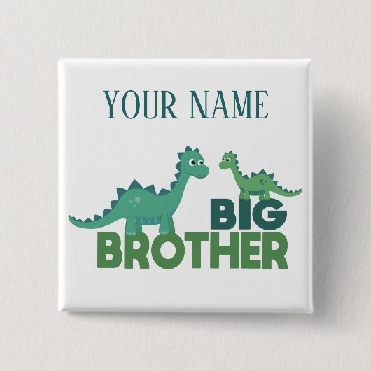 Big brother dinosaur personalized boy name vierkante button 5,1 cm (Voorkant)