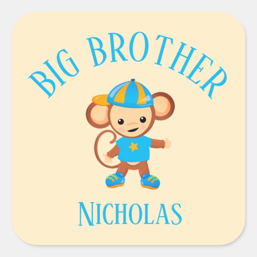 Big Brother Gepersonaliseerd met de naam Monkey Vierkante Sticker (Voorkant)
