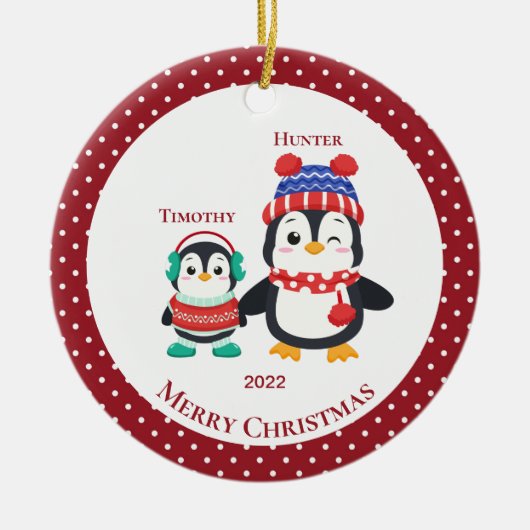 Big Brother & Lil' Brother Penguin op maat Keramisch Ornament (Voorkant)