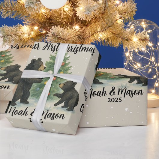 Big Brother Little Brother Bear Custom Christmas Cadeaupapier (Feestdagen)