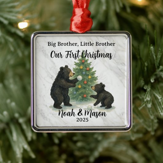 Big Brother Little Brother Bear Custom Christmas Metalen Ornament (Boom)