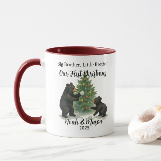Big Brother Little Brother Bear Custom Christmas Mok (Met donut)