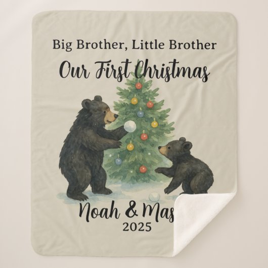Big Brother Little Brother Bear Custom Christmas Sherpa Deken (Voorkant)