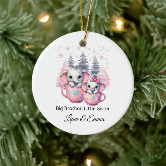Big Brother Little Sister Elephant Kerstmis Keramisch Ornament (Boom)