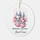 Big Brother Little Sister Elephant Kerstmis Keramisch Ornament (Links)