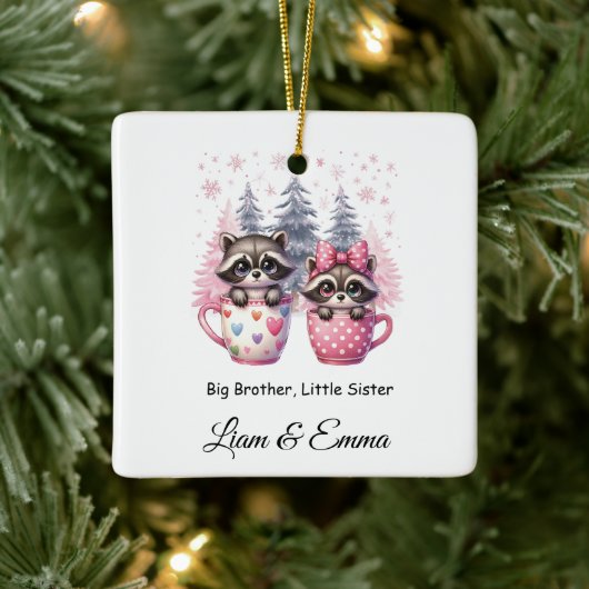Big Brother Little Sister Raccoon Kerstmis Keramisch Ornament (Boom)