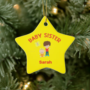Big Brother met Baby zuster Naam Jaar Star Custom Keramisch Ornament
