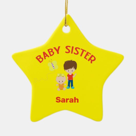 Big Brother met Baby zuster Naam Jaar Star Custom Keramisch Ornament (Voorkant)
