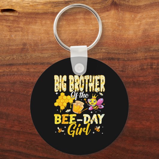 Big Brother Of The Bee Day Girl Birthday Family Ma Sleutelhanger (Voorkant)