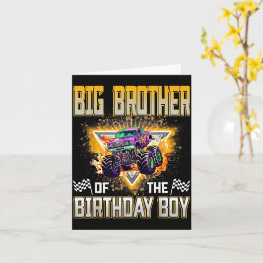 Big Brother Of The Birthday Boy Monster Truck Birt Kaart (Gele Bloem)