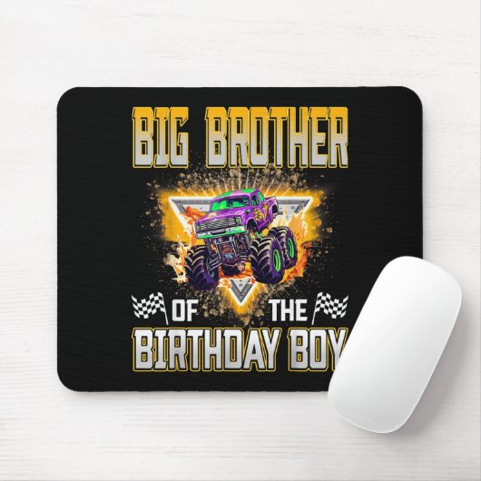 Big Brother Of The Birthday Boy Monster Truck Birt Muismat (Met muis)