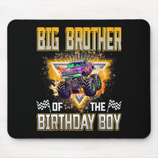 Big Brother Of The Birthday Boy Monster Truck Birt Muismat (Voorkant)