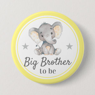 Big Brother om Bro Yellow Elephant Baby shower te Ronde Button 7,6 Cm