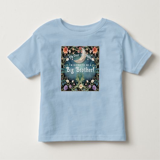 Big Brother Over the Moon Blue Floral Baby shower Kinder Shirts (Voorkant)