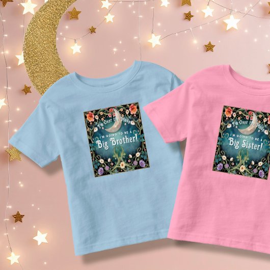 Big Brother Over the Moon Blue Floral Baby shower Kinder Shirts