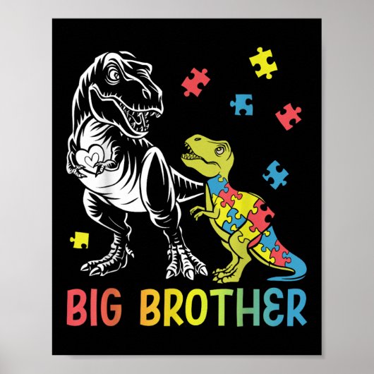 Big Brother Saurus T Rex Autisme Bewustzijn Autist Poster (Voorkant)