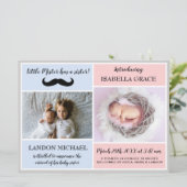 Big Brother Sibling Baby Girl Geboorteaankondiging Kaart (Staand voorkant)