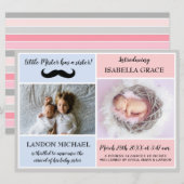 Big Brother Sibling Baby Girl Geboorteaankondiging Kaart (Voorkant / Achterkant)