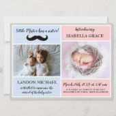 Big Brother Sibling Baby Girl Geboorteaankondiging Kaart (Voorkant)