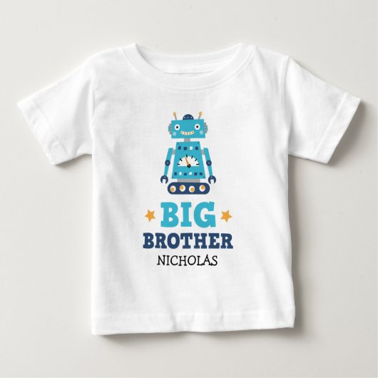 Big Brother T-shirt met retro robot en naam (Voorkant)