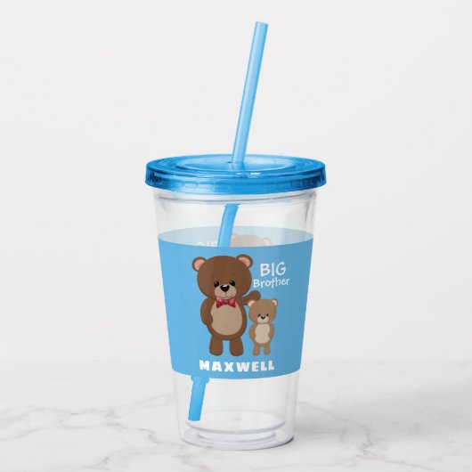 BIG BROTHER Teddy Bear Naam Blauw Acryl Drinkbeker (Achterkant)