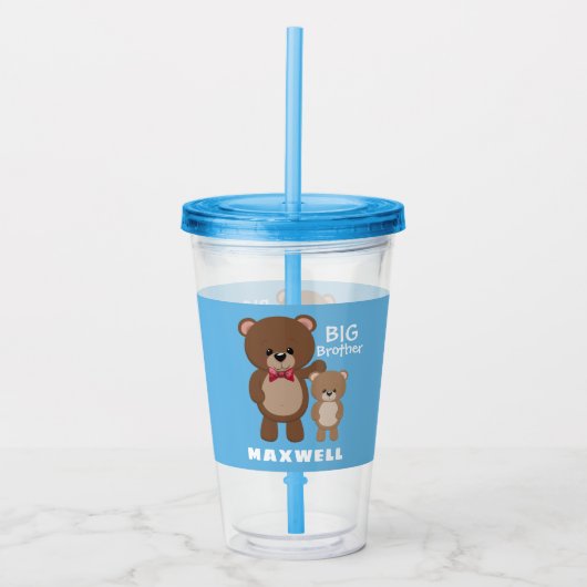 BIG BROTHER Teddy Bear Naam Blauw Acryl Drinkbeker (Voorkant)