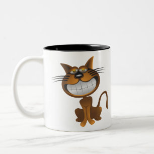 Big Brown Caricature Cartoon Cat Cute Dentures Tweekleurige Koffiemok