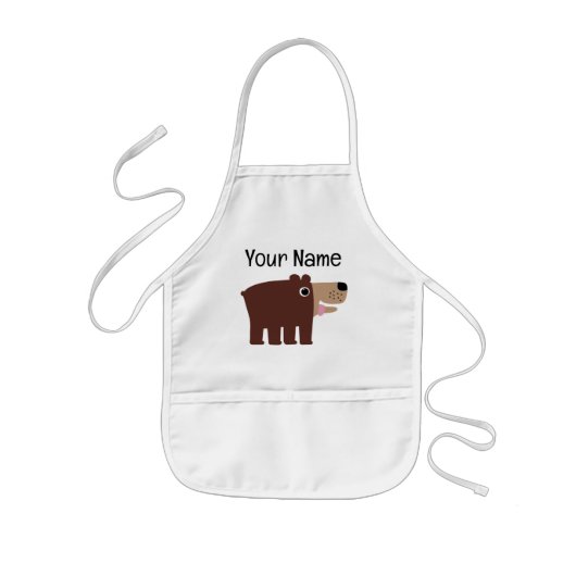 Big brown cub bear cartoon kid's bib apron kinder schort (Voorkant)