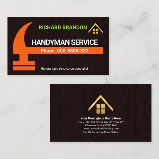 Big Brown Hammer Timber Texture Visitekaartje (Voorkant / Achterkant)