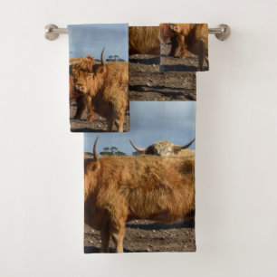Big Brown Highland Cow, Bath Towel Set Bad Handdoek