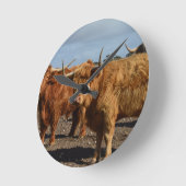 Big Brown Highland Cows Ronde Klok (Hoek)
