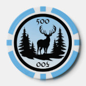 Big Buck Among Pine Trees Toevoegen Bedrag Blauw Poker Chips (Voorkant)