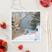 Big Buck Deer Met Een Sneeuwman Servet (Insitu)